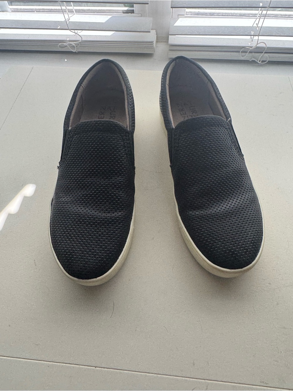 Naturalizer Black Mesh style Slip-On Loafers with White Sole